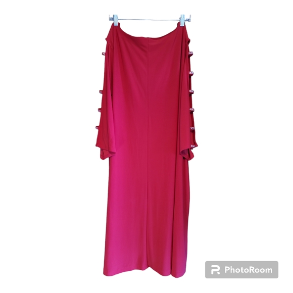 Cato dress 26/28W red midi 3/4 sleeves open w adorned strips lined body - Picture 2 of 10